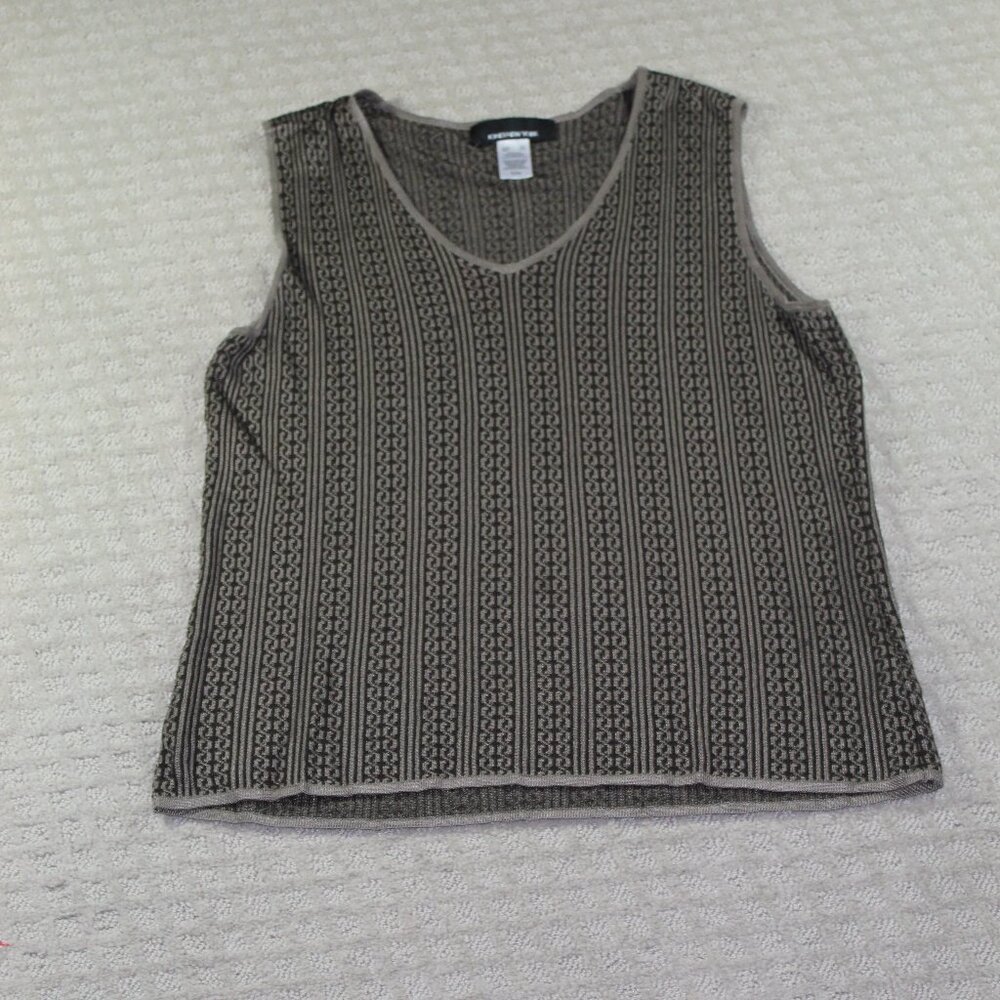 Jones New York Women's Size XL Tan and Black V-Neck Blouse EUC